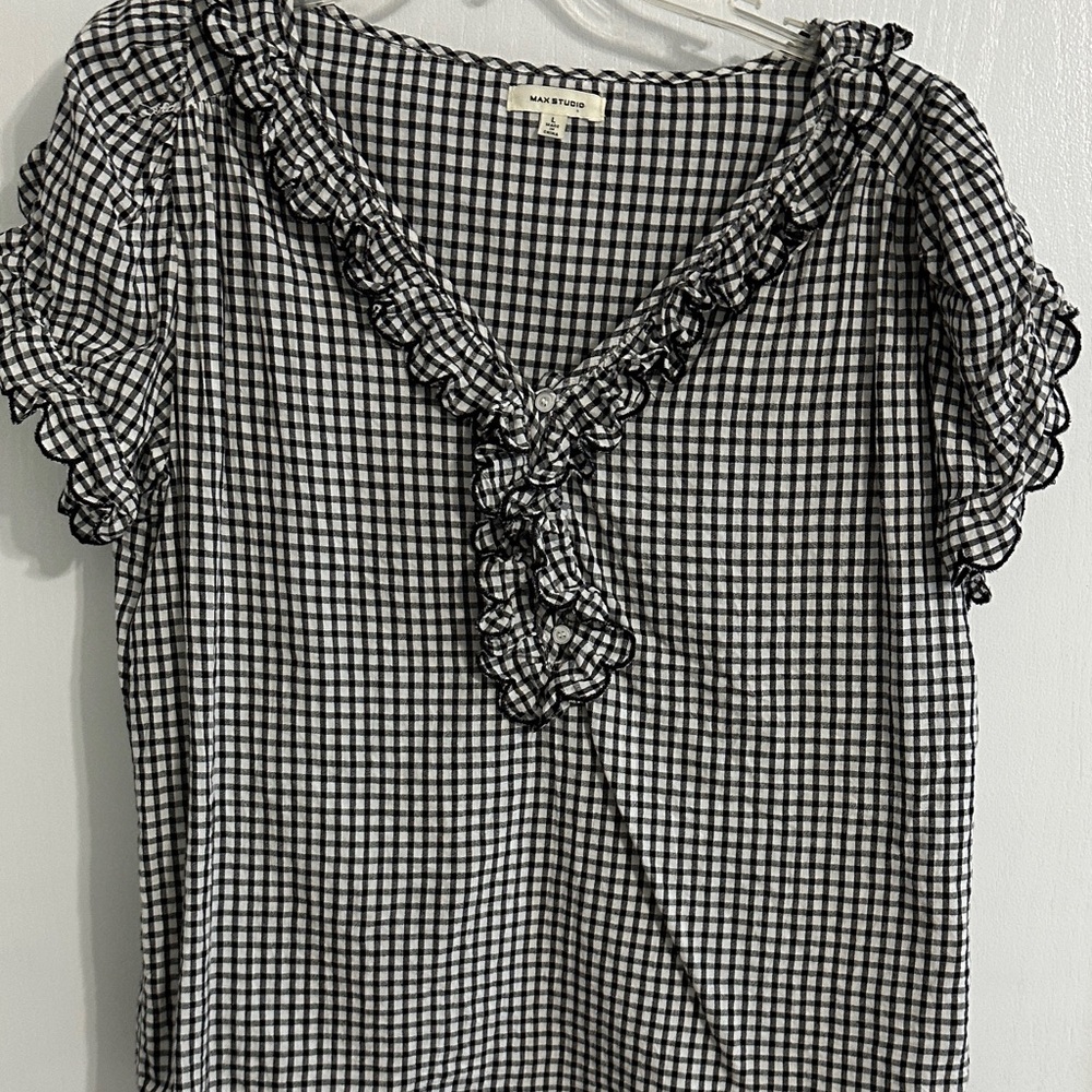 Max Studio Black and White Gingham Blouse